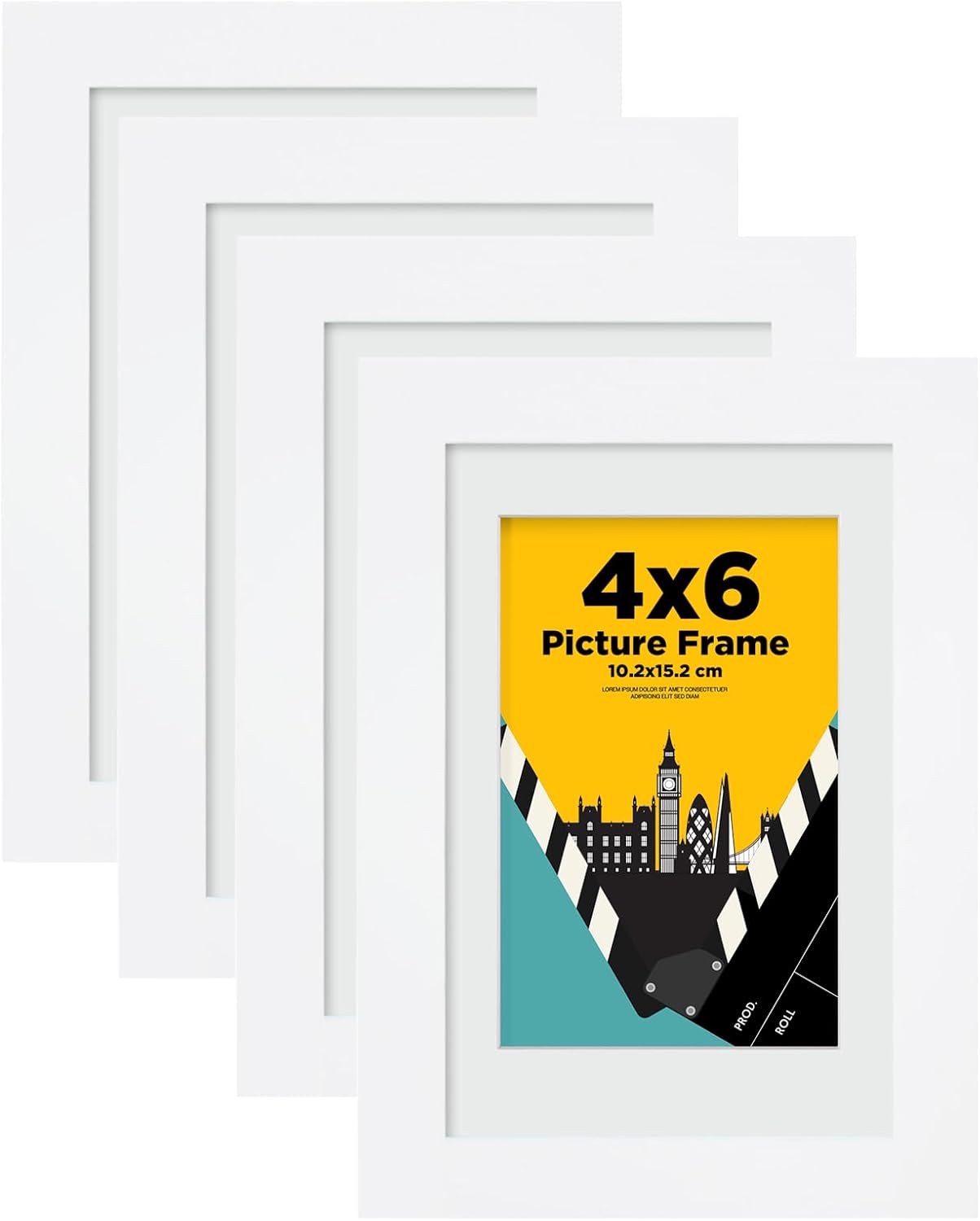 EGOFINE 6x4 Photo Frames,100% Solid Wood Frames with Acrylic Glass Set of 4,Matted for 3.5x5/4x6 inch Picture,6x4 Picture Frames for Tabletop and Wall Mounting,10x15cm Small frames for Printing,White