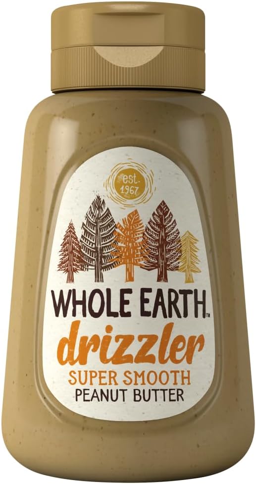 Whole Earth Drizzler Original Roasted Peanut Butter, Super Smooth Squeezy Runny Nutty Spread Made with 100% Peanuts, All Natural Ingredients, No Added Sugar, Gluten Free, Vegan Friendly – 320g
