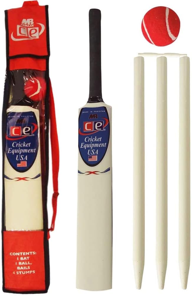 Junior Cricket Bat Set Wooden Gift Size 4, 6 Includes Stumps Ball Bat Carrying Bag