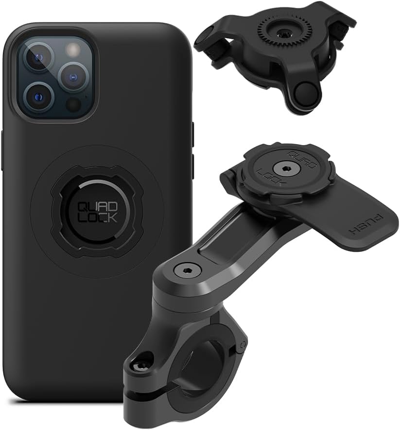 Quad Lock Motorcycle Handlebar Phone Mount PRO Kit with Vibration Dampener and iPhone 12 Pro Max MAG Case