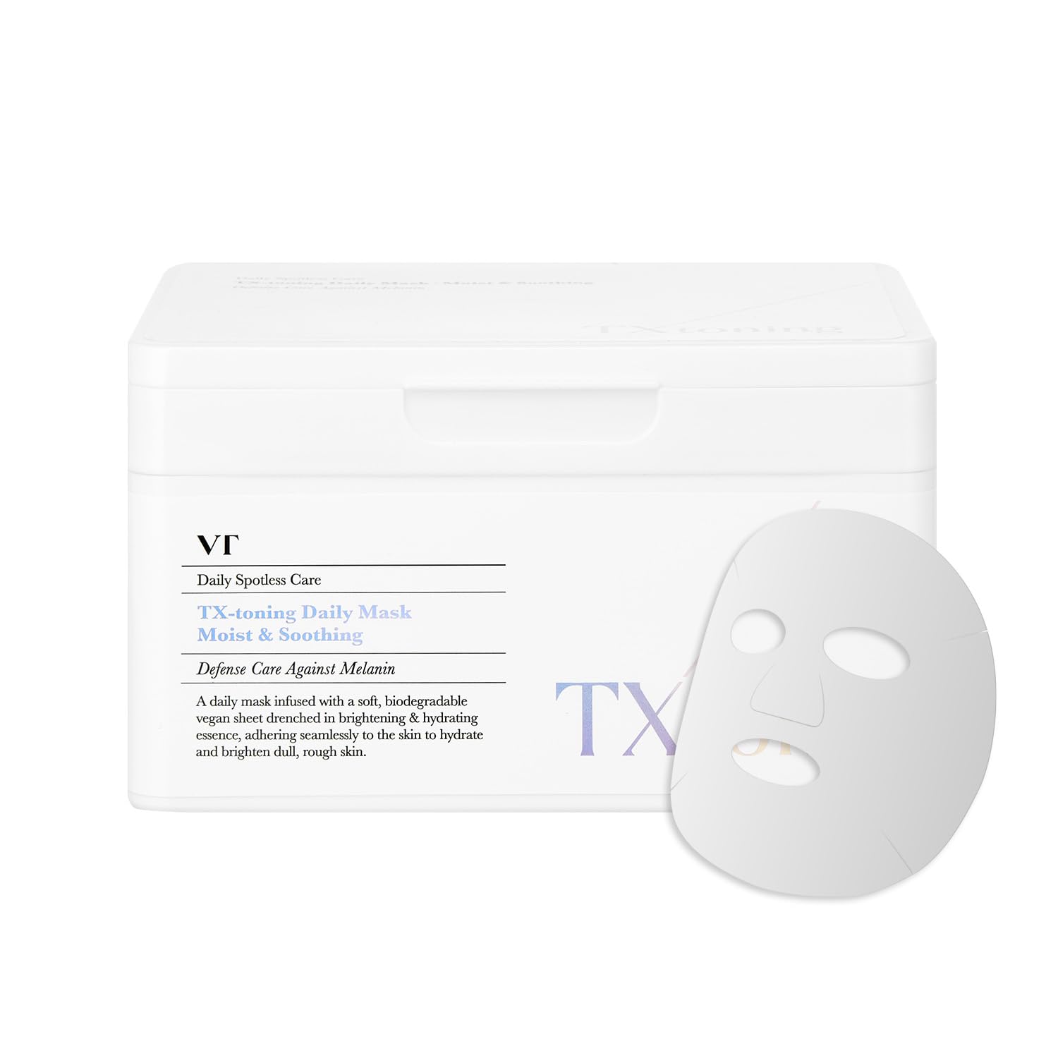 VT COSMETICS TX Toning Daily Mask 30 Sheets, Tranexamic Acid, Niacinamide, Glutathione for Acne Scars, Dark Spots, Sun Spots, Hydrating & Glowing Facial Mask, Fragrance-Free, Korean Face Mask