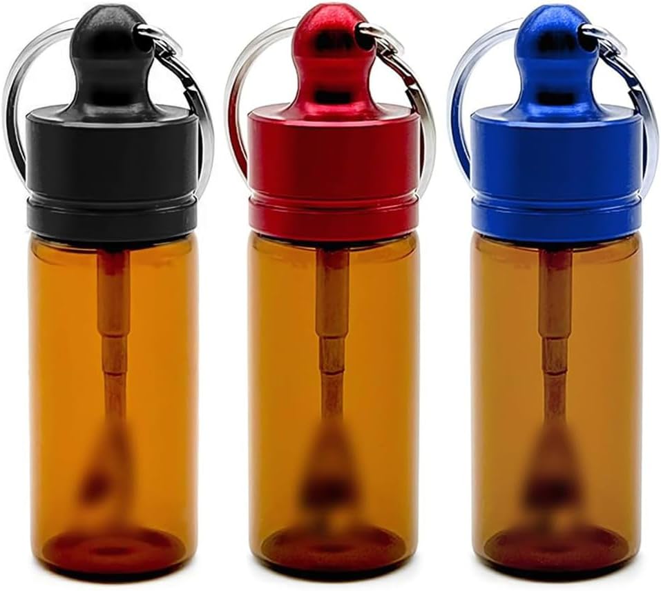 Keychain Box Container Case, Mini Glass Container Case with Spoons, Waterproof Pocket Boxes