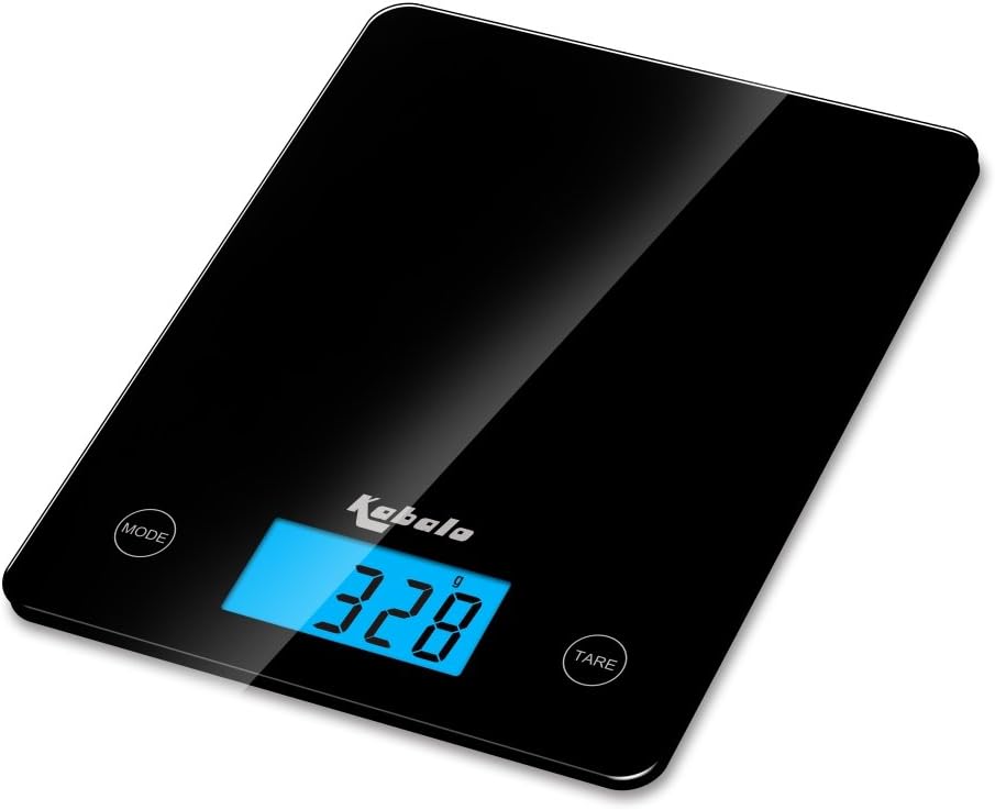 Kabalo Black Kitchen Household Food Cooking Weighing Scale 5kg capacity 5000g/1g, Batteries Included! Flat Slim Design, Premier LCD Digital Electronic, with blue backlight