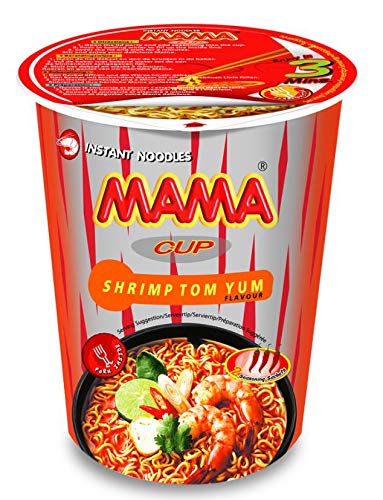 MAMA Noodles SHRIMP TOM YUM Instant Cup of Noodles w/Delicious Thai Flavors, Hot & Spicy Noodles With Shrimp Tom Yum Soup Base, No Trans Fat w/Fewer Calories Than Deep Fried Noodles 6 Pack