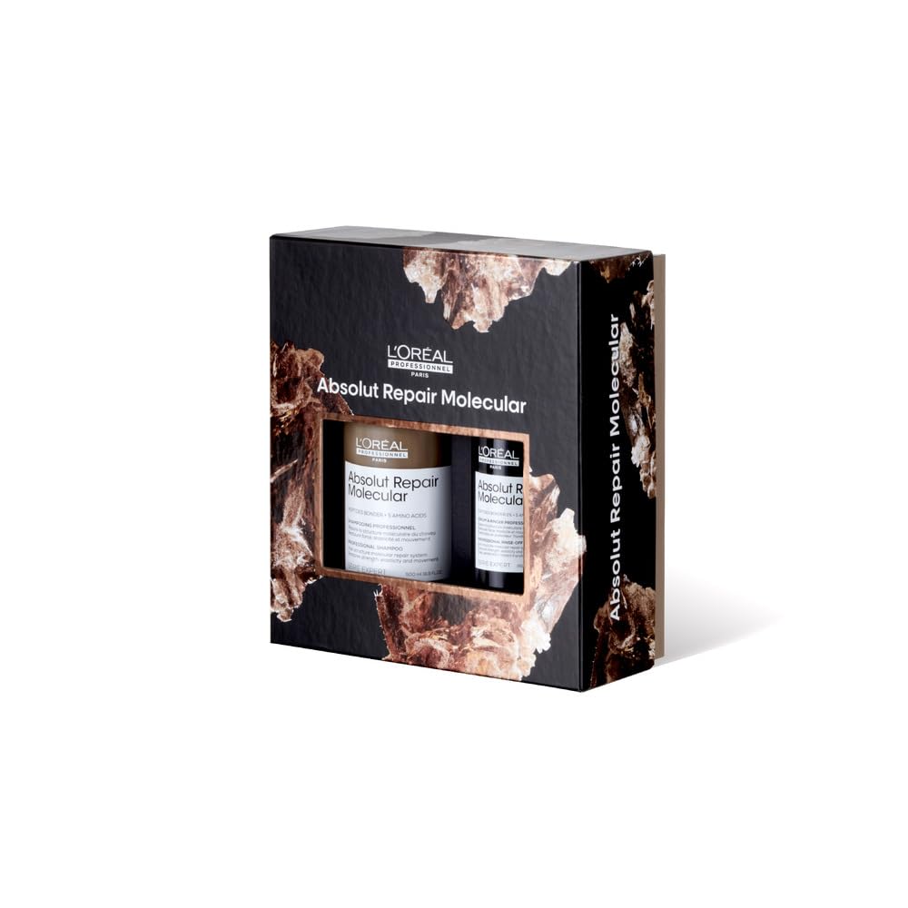 L'Oréal Professionnel Paris Absolut Repair Molecular Shampoo & Serum Holiday Set - Sulfate-Free, Strengthening For Extremely Dry Damaged Hair, With Amino Acids