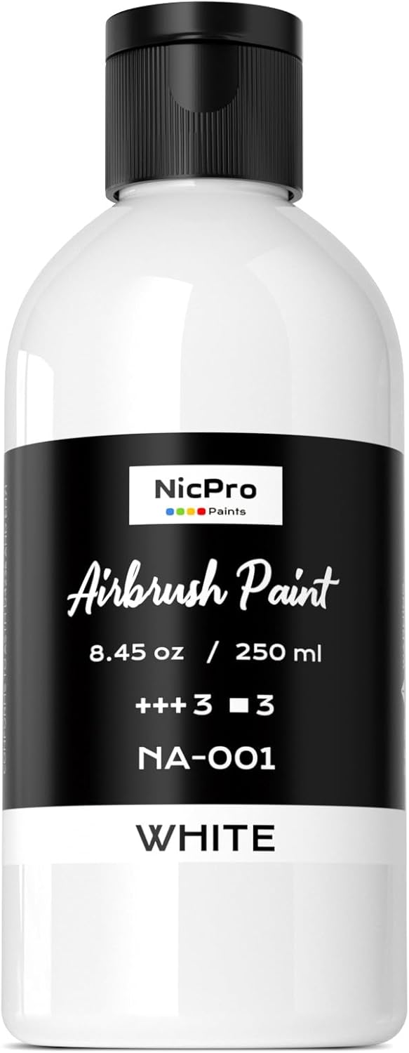 Nicpro White Large Airbrush Paint (8.45 oz, 250 ml) Ready to Spray Opaque Water-Based Acrylic Air Brush Paints for Model, Wood, Canvas, Metal, Plastic, Leather, for Beginners & Artists
