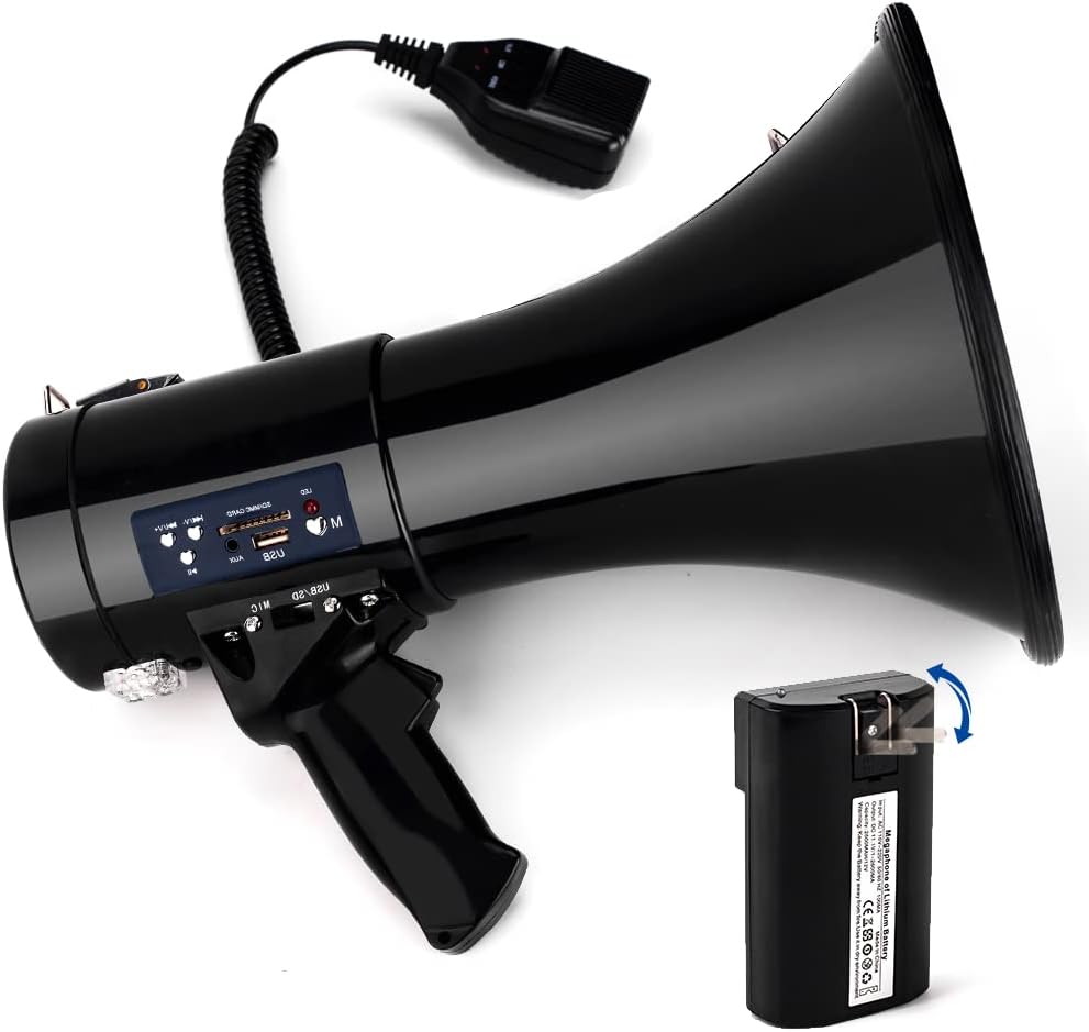 50 Watt Professional 15" Large Megaphone Bullhorn with Detachable Microphone, 240s Recording and Siren - Perfect for Indoor/Outdoor Sporting Events and Crowd Control