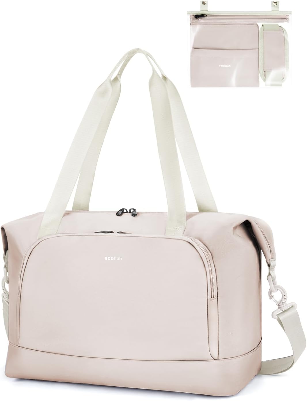 ECOHUB for Easyjet Cabin Bag 45x36x20, Underseat Foldable Travel Duffel Bag, Hand Luggage Holdall Bag for Airlines with Wet Pocket, Carry on Overnight Weekend Bag for Women Beige Patent Pending