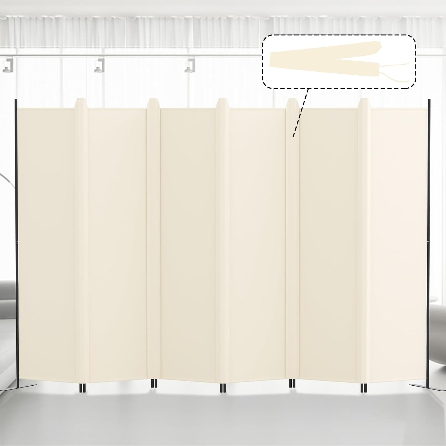 Kokorona Folding Room Divider 6 Panel, Portable Privacy Screen for Home Office, Partiton Wall Room Divider for Room Separation, Included-Cover Strips, Beige, W 305 x H 183 cm