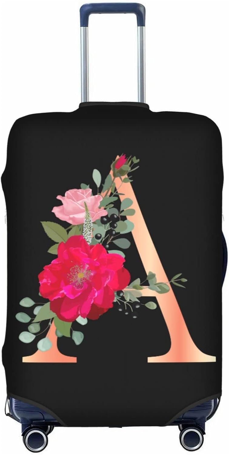 Floral Letter A Travel Luggage Cover Spandex Suitcase Protector Elastic Washable Stretch Suitcase Cover,Size S(Fit 18-21inch Suitcase)