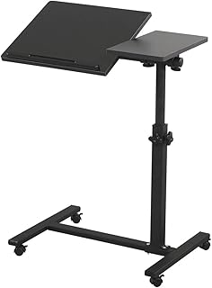 TigerDad Overbed Bedside Desk Mobile Rolling Laptop Stand Tilting Overbed Table with Wheels Height Adjustable Tray Table for Laptop Bed Sofa Side Table (Black)