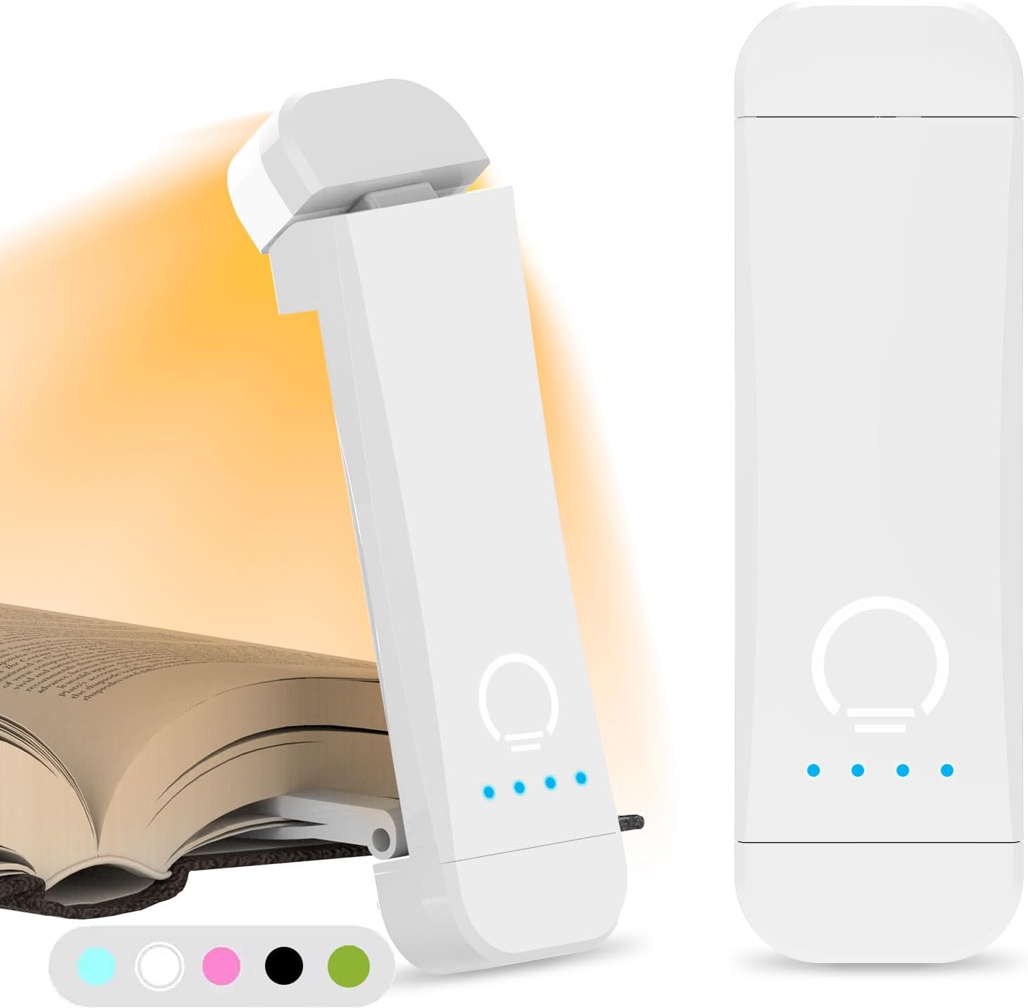 HIONXMGA USB Rechargeable Book Light, Eye Caring Reading Light Clip on Book, 3 Colours & Stepless Dimming, Portable & Flexible, Long Lasting up to 100 hrs, Perfect for Booklovers and Kids-White