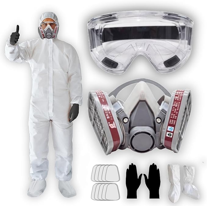 Full Body Protective Hazmat Paint Suit with Face Mask & Anti Fog Goggles For Painting Work Coveralls For Men 8 Sizes (Medium)