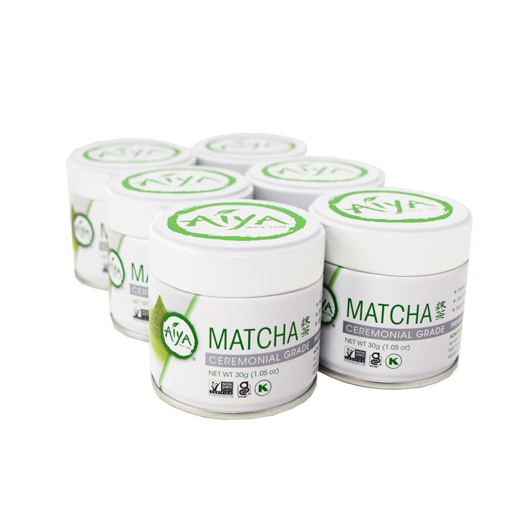 Aiya Authentic Japanese Premium First Harvest Ceremonial Grade Matcha Green Tea Powder - Vegan-Friendly, Zero Sugar, Gluten-Free - 6 Pack 30g Tin