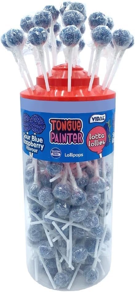 Vidal Tongue Painter Blue Raspberry Lollipops – 150 Count Bulk Tub | Fun, Long-Lasting Candy for Parties, Events & Sweet Shops