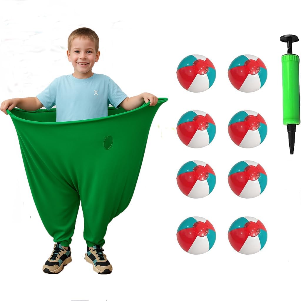 KYWYOYOU Granny Pants Yard Game – Oversized Stretchy Pants Relay Set with 8 Bouncy Balls, Air Pump, Hilarious Backyard Party Game for Adults & Family Reunions