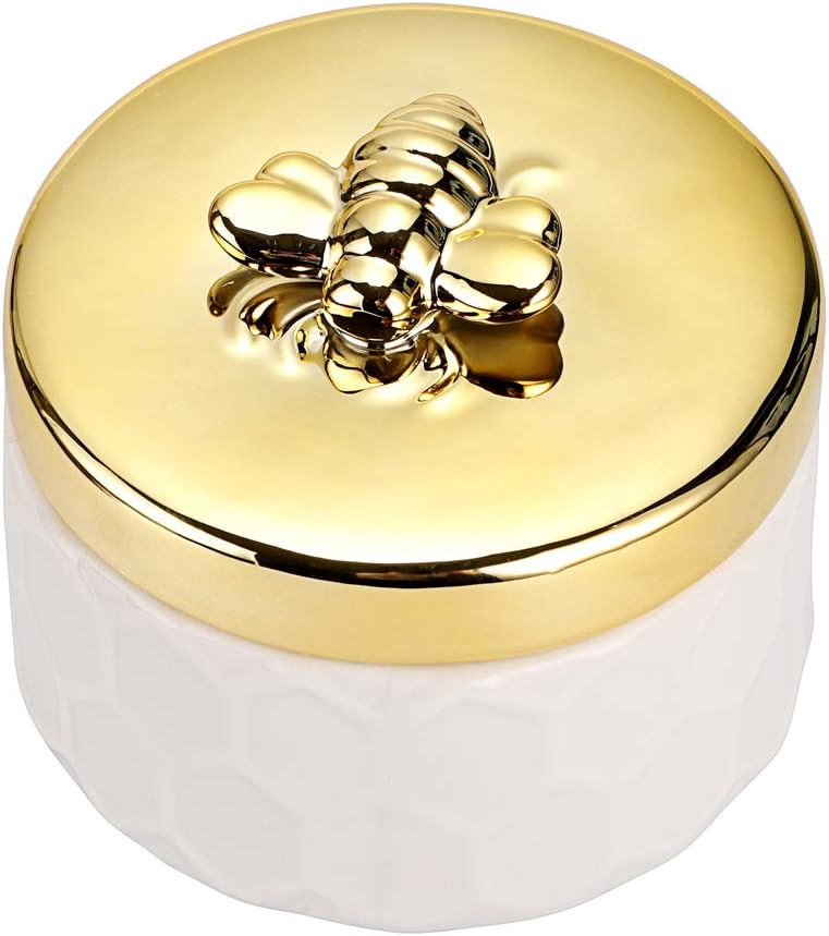 Hipiwe Ceramics Jewelry Box with Golden Bee Lid - Small Jewelry Display Organizer Holder Trinket Storage Tank Container for Home Decor,Gift for Women