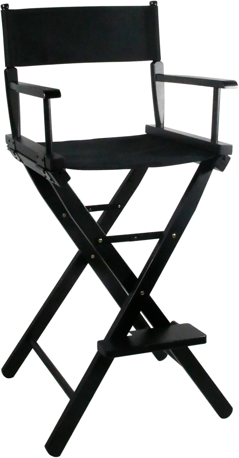 30'' Tall Directors Chair Folding Makeup Chair for Makeup Artist and Clients,Portable Footrest, Solid Hardwood, 250lbs Capacity, Black