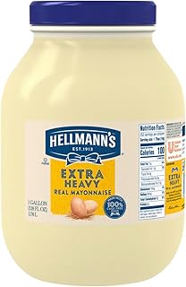 Hellmann's Extra Heavy Mayonnaise Jar, Extra Egg Yolk, Condiment for Sandwiches, Salads, Mayo Made with 100% Cage Free Eggs, Gluten Free 1 gallon 128 oz, Pack of 1