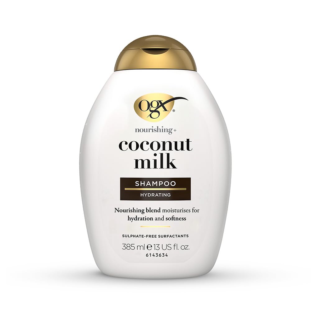 OGX Nourishing + Coconut Milk Moisturizing Shampoo, Hydrating & Restoring Shampoo Moisturizes for Soft Hair After the First Use, Paraben-Free, Sulfate-Free Surfactants, 13 fl. oz