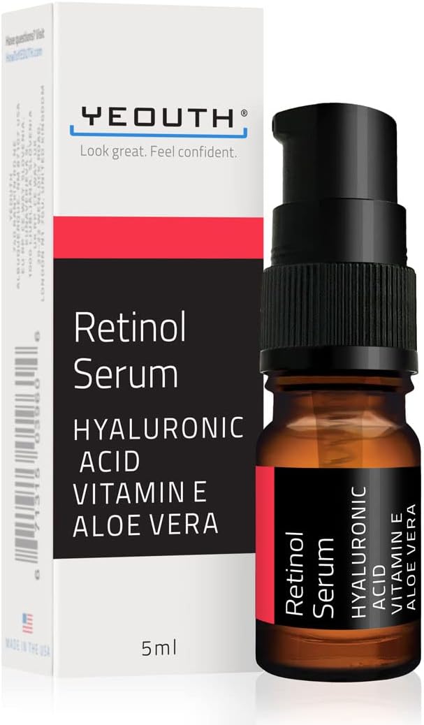 Retinol Serum for Face with Hyaluronic Acid, Hydrating Face Serum Targets Wrinkles, Dark Spots & Acne, Anti Aging Facial Serum, Skin Care Products for Men & Face Serum for Women by YEOUTH