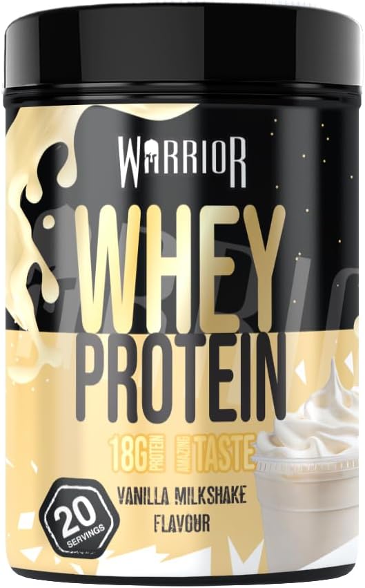 Warrior Whey Protein Powder 500g - Up to 36g* Protein per Shake – Low Sugar - Muscle Growth and Recovery Drink - Amazing Taste - 20 Servings - GMP Certified (Vanilla Milkshake)