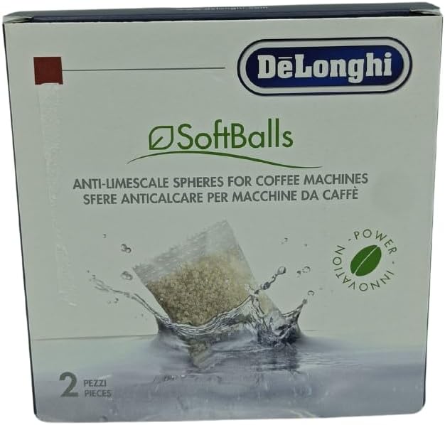 De'Longhi Softballs DLSC551, Anti Limescale Spheres for Coffee Makers, Coffee Machine Maintenance Accessory, Plant-Based Ingredients, 6 Months Duration, 2 Bags