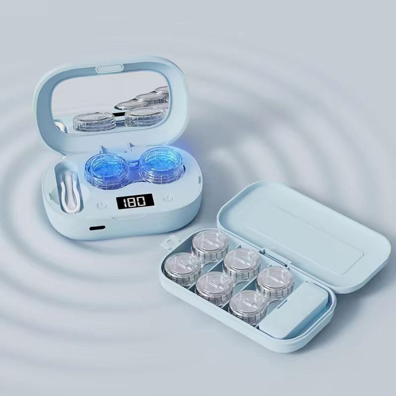 Contact Lens Cleaner Portable Ultrasonic Cleaner with USB Charger and Immersion Case Set with 3 Contact Lens Storage Case for Soft Lenses, Color Lenses, Hard Lenses, RGB Lens