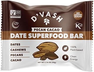 D'vash Date Superfood Bars - Dates, Cashews, Pecan , Cacao - 6-Pack, 100% Dates, No Added Sugar, Paleo, Non-GMO, Kosher