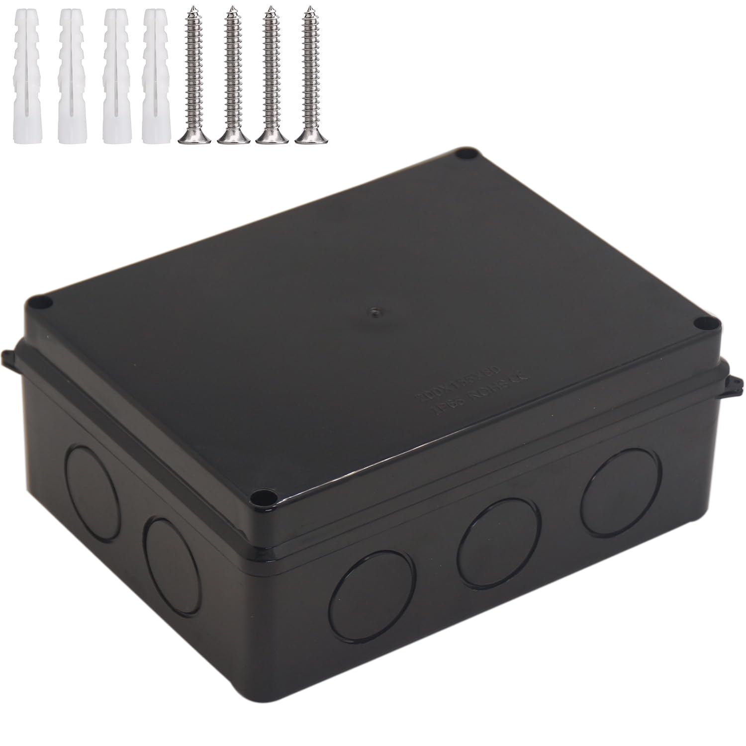 Outdoor Waterproof Box,Junction Box Reserved Holes IP65 ABS Plastic Electrical Boxes Power Cord Enclosure Project Box Black Outer Size 7.9 x 6.1 x 3.1 inch(200x155x80mm)