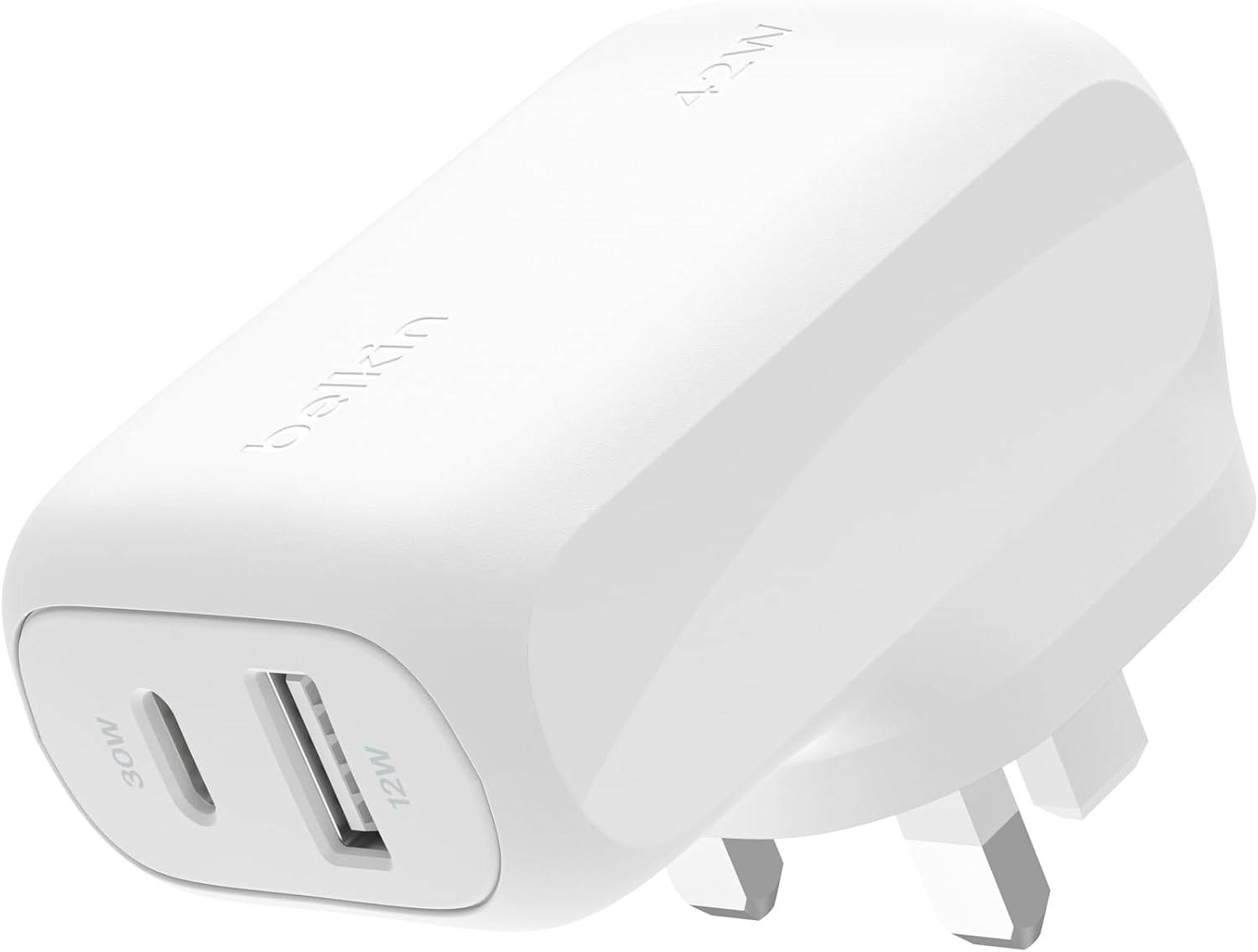 Belkin BoostCharge 42W Dual Port Wall Charger, USB-C + USB-A Charger Fast Charging for iPhone 16, 16 Plus, 16 Pro, 16 Pro Max, iPhone 15, Galaxy S24, Plus, Ultra, iPad, Pixel, AirPods & More - White
