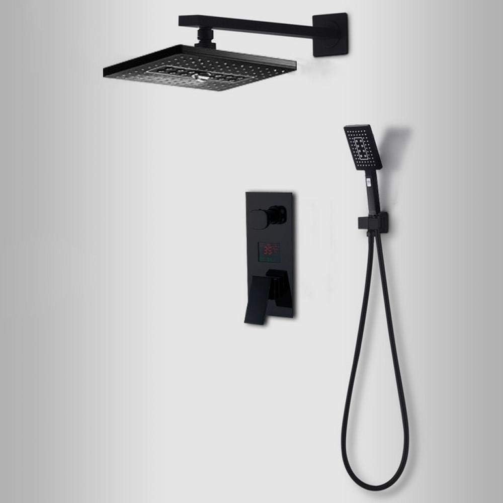 Shower bar LED Digital Shower s Set Black 3-Way Rainfall Shower 2-FunctLED Digital Display Mixer Tap Concealed Bath Shower Rainfall Shower Head and Hose Set