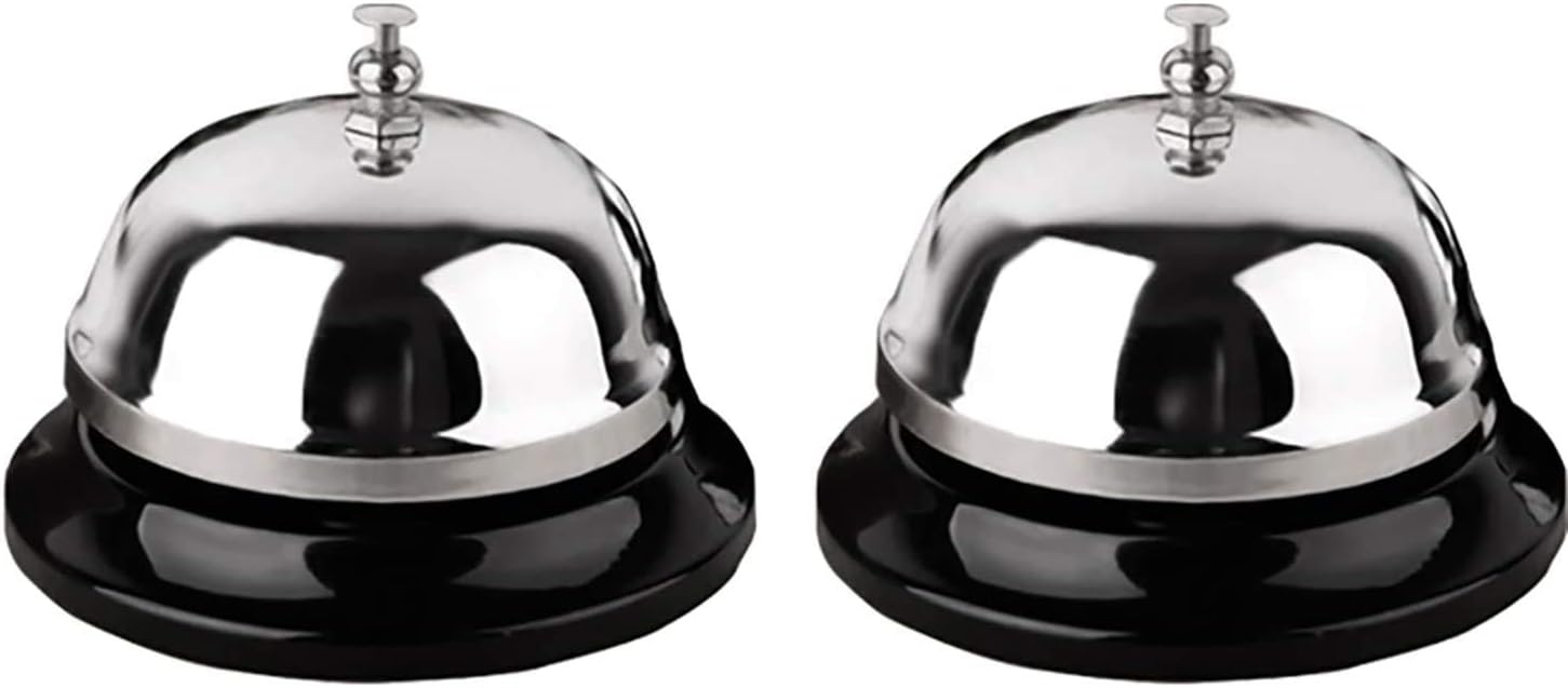 Call Bell 2 Packs 3.3 Inch Diameter with Metal Anti-Rust Construction, Desk Bell for Hotels, Schools, Restaurants, Reception Areas, Hospitals, Warehouses(Silver)