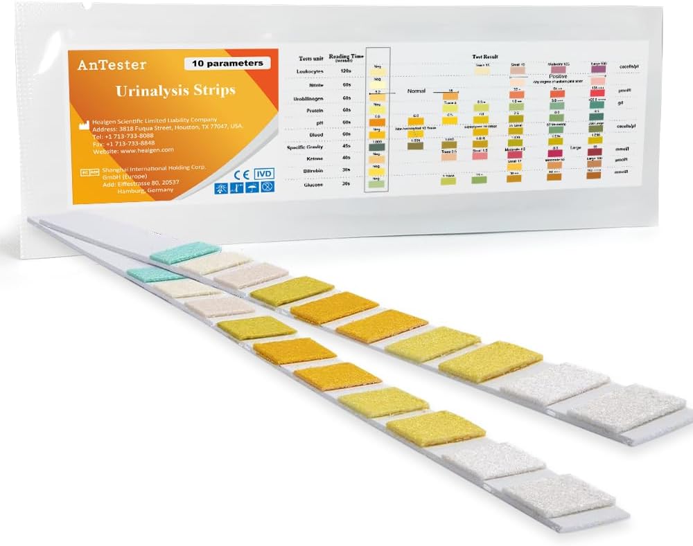 10-in-1 Urine Test Strips 10 Parameters for Urinalysis - Rapid Tests for Ketosis, pH, Protein, UTI, Kidney and Liver Function-10 Count