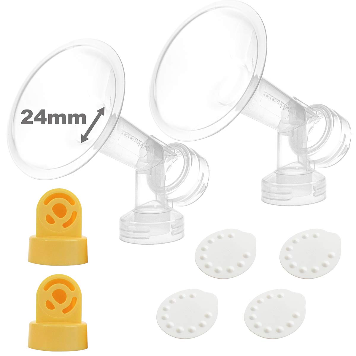 Nenesupply Pump Parts with 24mm Flanges Compatible with Medela Breastpump Incl. Flange Breastshield Valve Membrane for Pump in Style Symphony Swing Not Original Medela Pump Parts