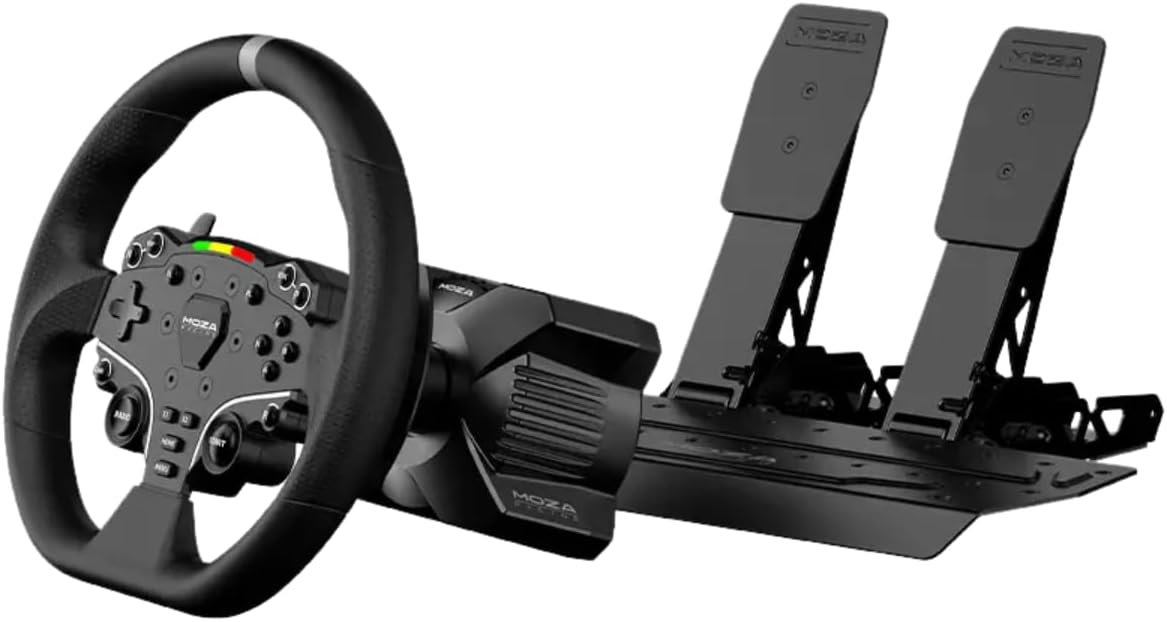 MOZA R3 Racing Wheel and Pedals Bundle, PC Compatible, Direct Drive, 3.9Nm Torque, 11-inch ES Lite Wheel, 22 Buttons, SR-P Lite Pedals, Aviation Aluminium Construction