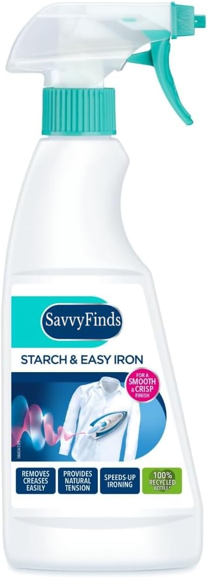 SavvyFinds Starch & Easy Iron Spray - 2-in-1 Wrinkle Release & Starch for Crisp, Smooth Fabrics - 500ml Eco-Friendly Formula - for All Washable Textiles
