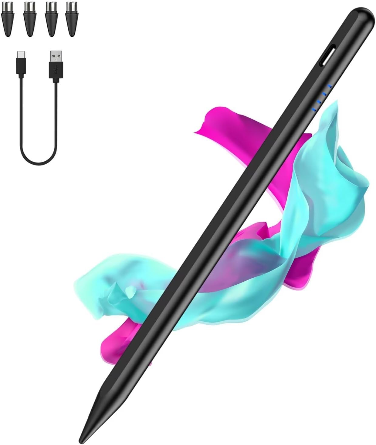 Stylus Pens for Touch Screens,Type-C Tablet Pen with 4 Pom Tips Rechargable Stylus Pen for Android Compatible with Samsung/Huawei/Lenovo/Mi/Vivo and Other Android Smartphone and Tablet Devices-Black