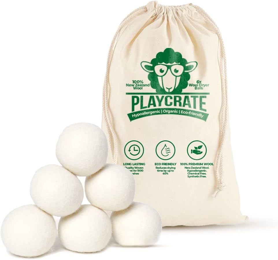 Wool Tumble Dryer Balls - 6 Pack Organic Laundry Fabric Softener - Reduce Drying Time, Wrinkles & Static Cling - 100% Hypoallergenic New Zealand Wool