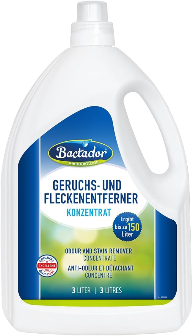 Bactador Enzyme Cleaner Concentrate 3L - Enzymatic cleaner & Cat urine enzyme cleaner - Pet carpet cleaner - Microbiological urine neutraliser - Pet stain and odour remover - Makes up to 150 litres