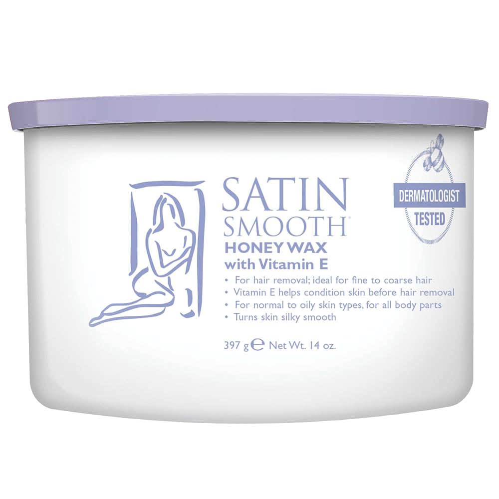 Satin Smooth Honey Wax with Vitamin E, Hair Removal Wax for Sensitive Skin, Full Body Waxing, Ideal for Coarse and Medium Hair, 14oz