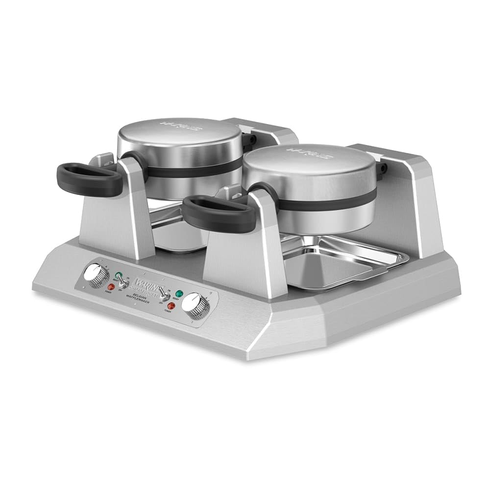 Waring Commercial WW250X Double Side by Side Belgian Waffle Maker, Coated Non Stick Cooking Plates, Produces 50 Waffles Per Hour,120V, 2400W, 5-20 Phase Plug