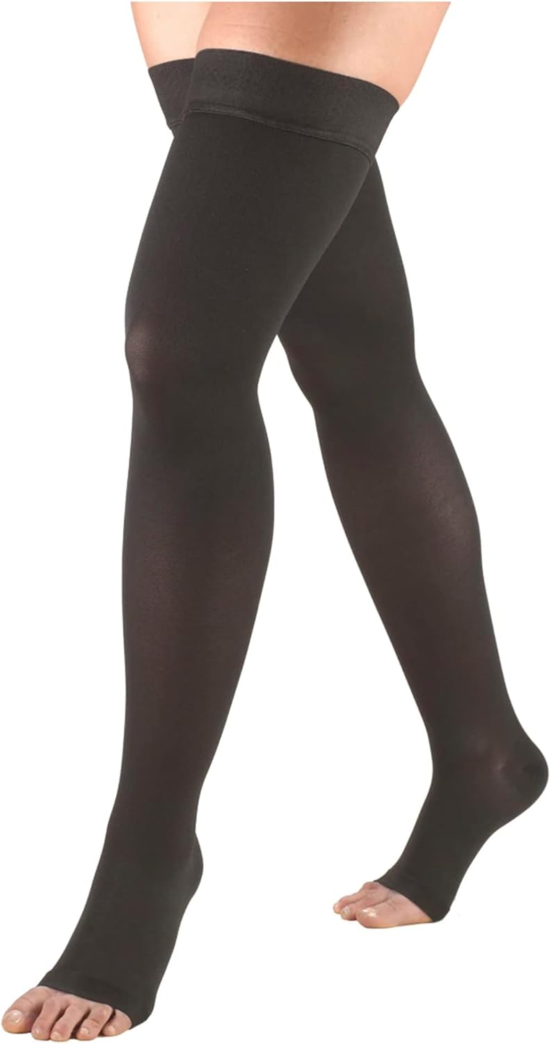 Truform 20-30 mmHg Compression Stockings for Men and Women, Thigh High Length, Dot-Top, Open Toe