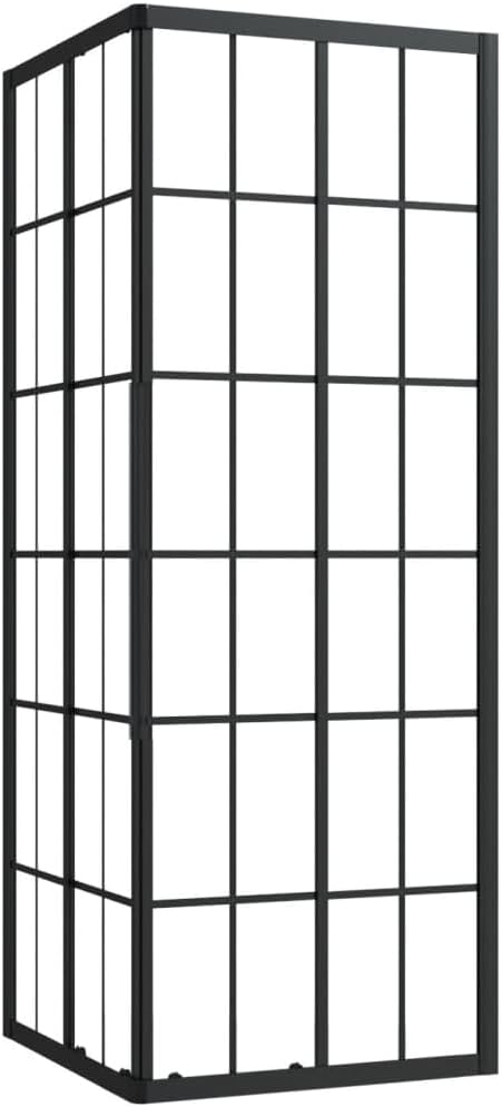 vidaXL Shower Cabin with ESG Safety Glass, Aluminum Profile, Clear Glass Side Panels, Aesthetic Black Grid Printing, and User-Friendly Installation - 31.5" x 31.5" x 70.9"