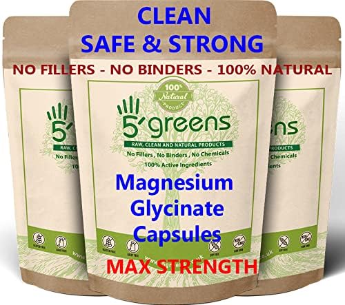 Magnesium Glycinate Capsules | 650mg Glycinate Providing 260mg Pure Elemental Magnesium Per Capsule | 120 Vegan Caps Vegan Caps | Magnesium Bisglycinate Supplement Vegan Friendly Made in UK by 5greens