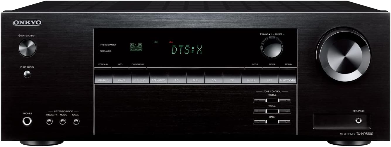 Onkyo TX-NR5100 7.2-Channel 8K Smart AV Receiver Smart Home Ecosystem integrates with Apple Airplay, Alexa, Google apps