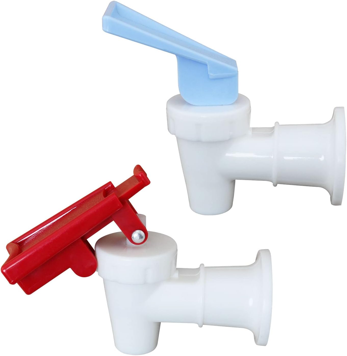 Water Cooler Faucet 2PCS White Plastic Water Cooler Spigots Reusable Spigot Spout Leak Proof Water Beverage Lever Pour Valve Water Crock Water Tap Blue and Red (Red Safety Lock)