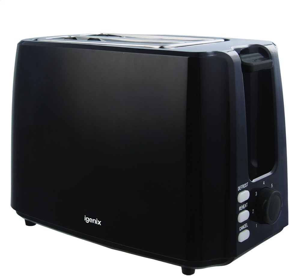 Igenix IG3012 2 Slice Toaster, Deep Slots and Adjustable Browning Control, Removable Crumb Tray for Easy Cleaning, Defrost and Reheat Function, 750 W, Black