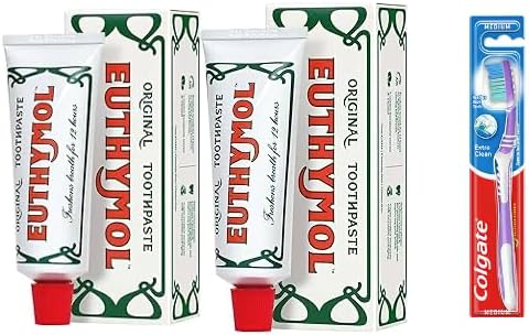 Euthymol Original Toothpaste, 75 ml, Pack of 2 with Colgate Toothbrush