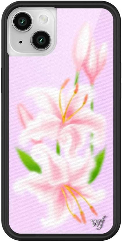 Wildflower Cases - Compatible with Apple iPhone 13/14 | Protective Black Bumper, 4ft Drop Test Certified, Women Owned Small Business | Sweet Lily - Floral Nature Pink Green Dainty Trendy Cute